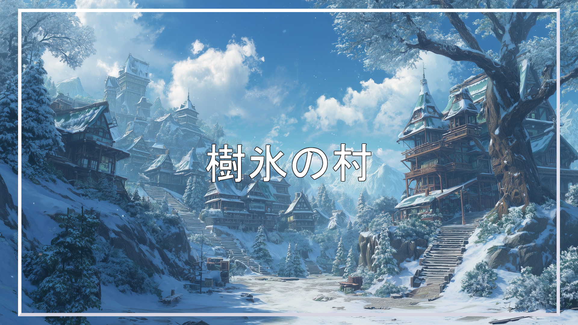 村、樹氷、冬、背景、イラスト、フリー素材