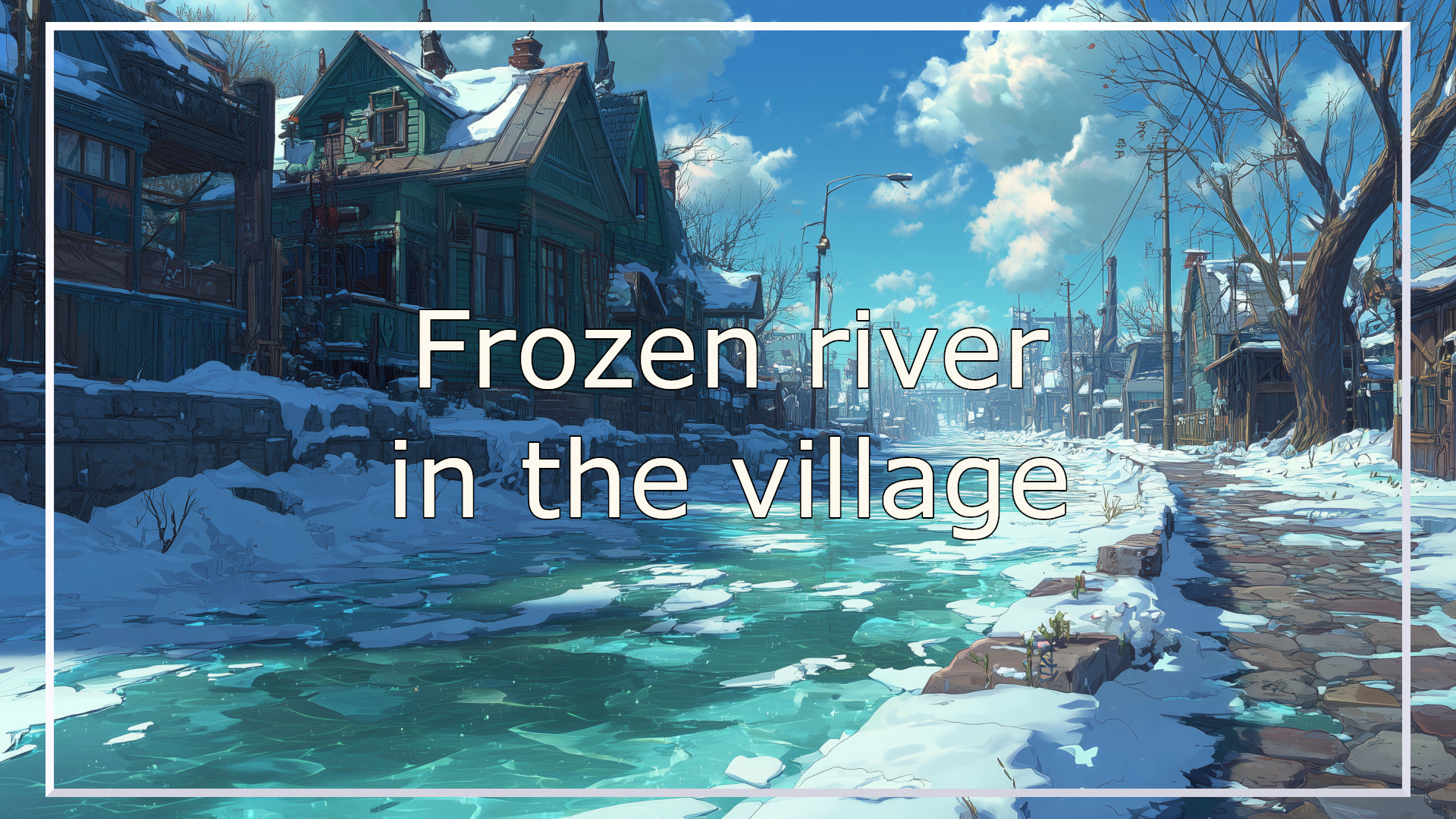 river, village, winter, background, illustration, free material