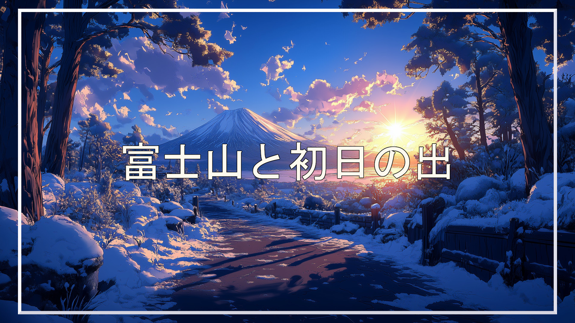 初日の出、山、冬、背景、イラスト、フリー素材