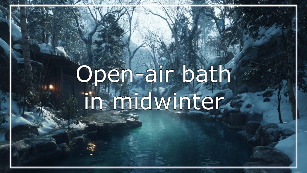 open-air bath, winter, background, illustration, free material