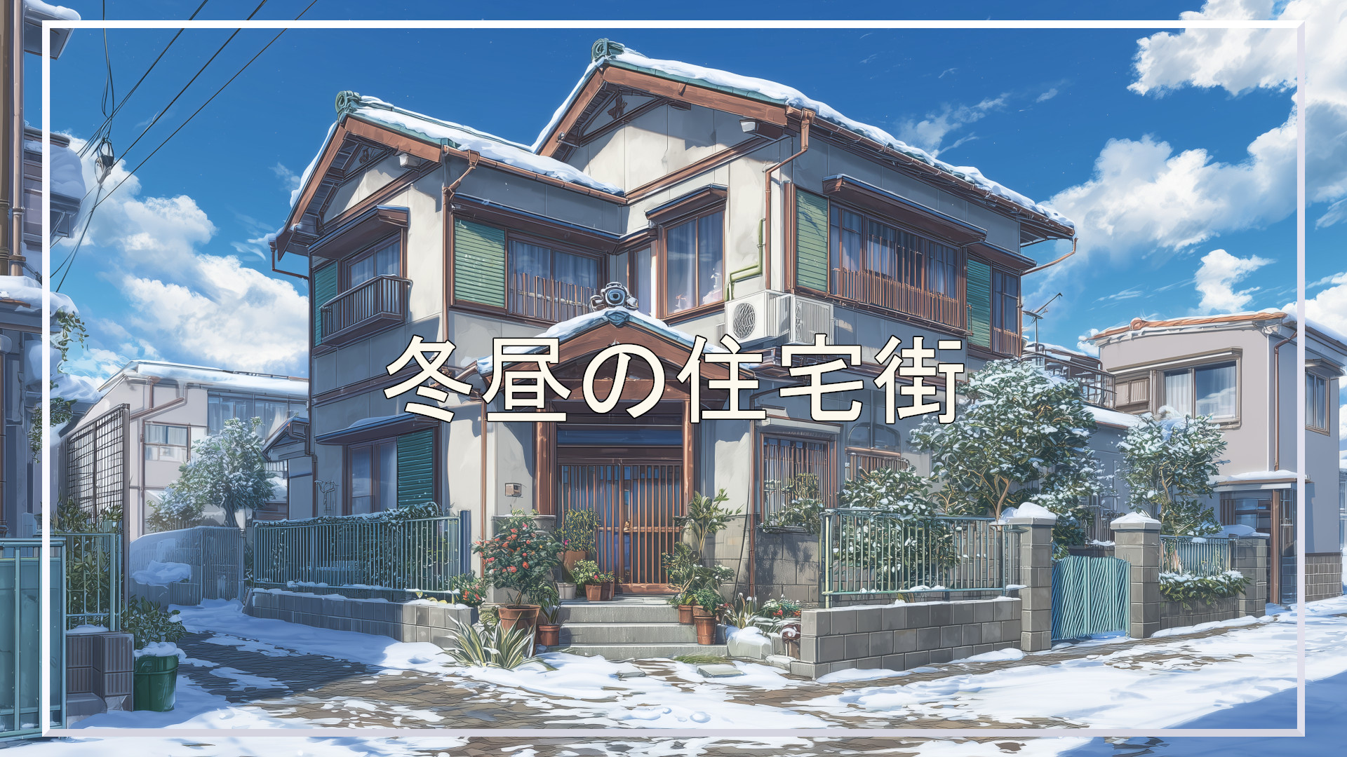 住宅街、冬、背景、イラスト、フリー素材