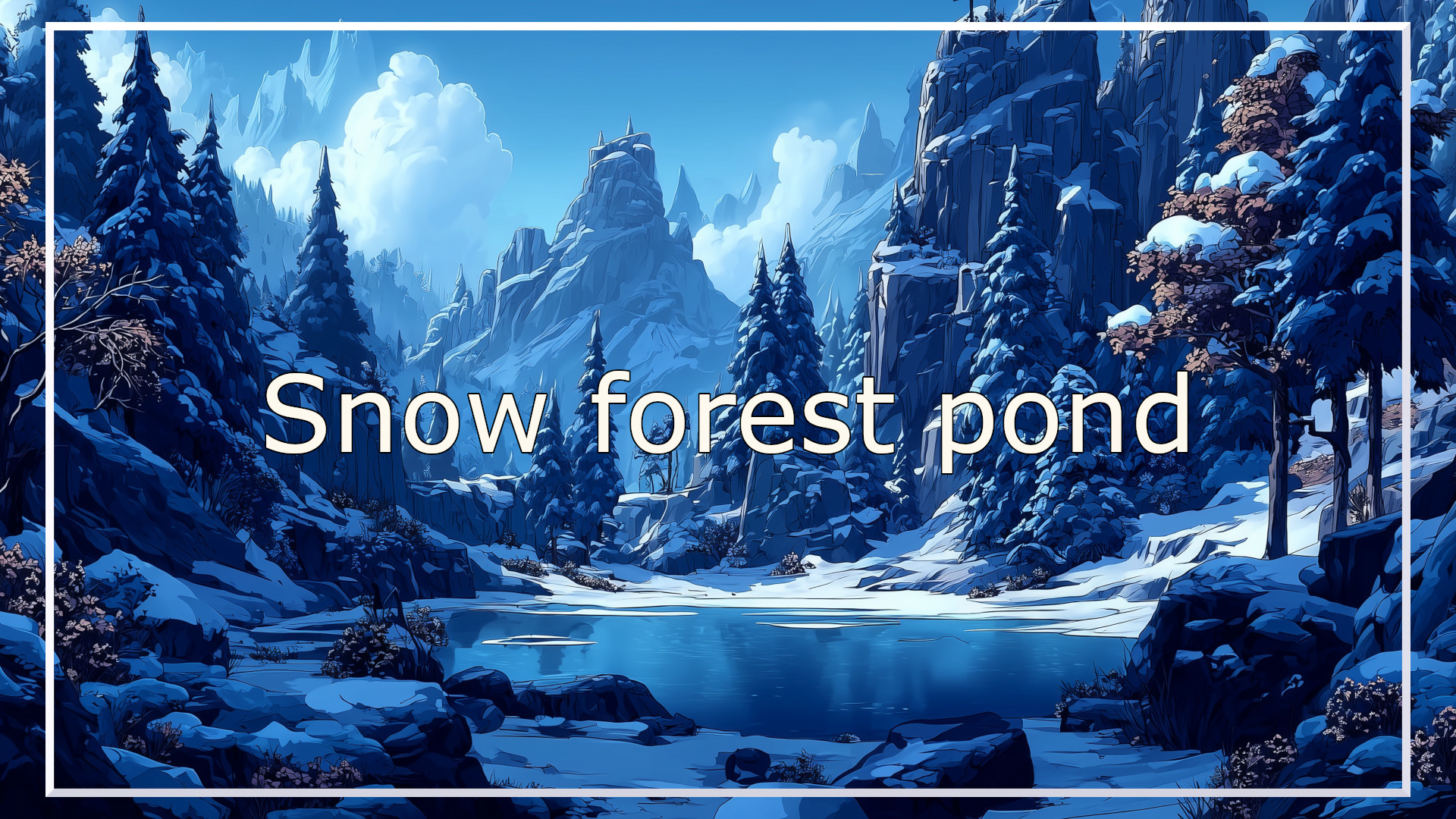 pond, snow forest, winter, background, illustration, free material