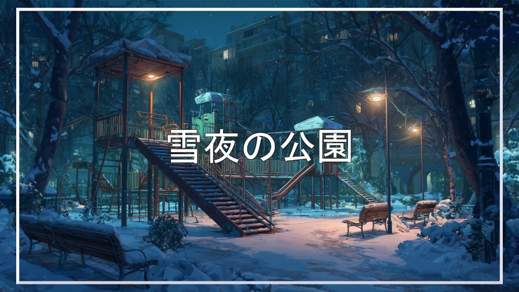 公園、雪夜、冬、背景、イラスト、フリー素材