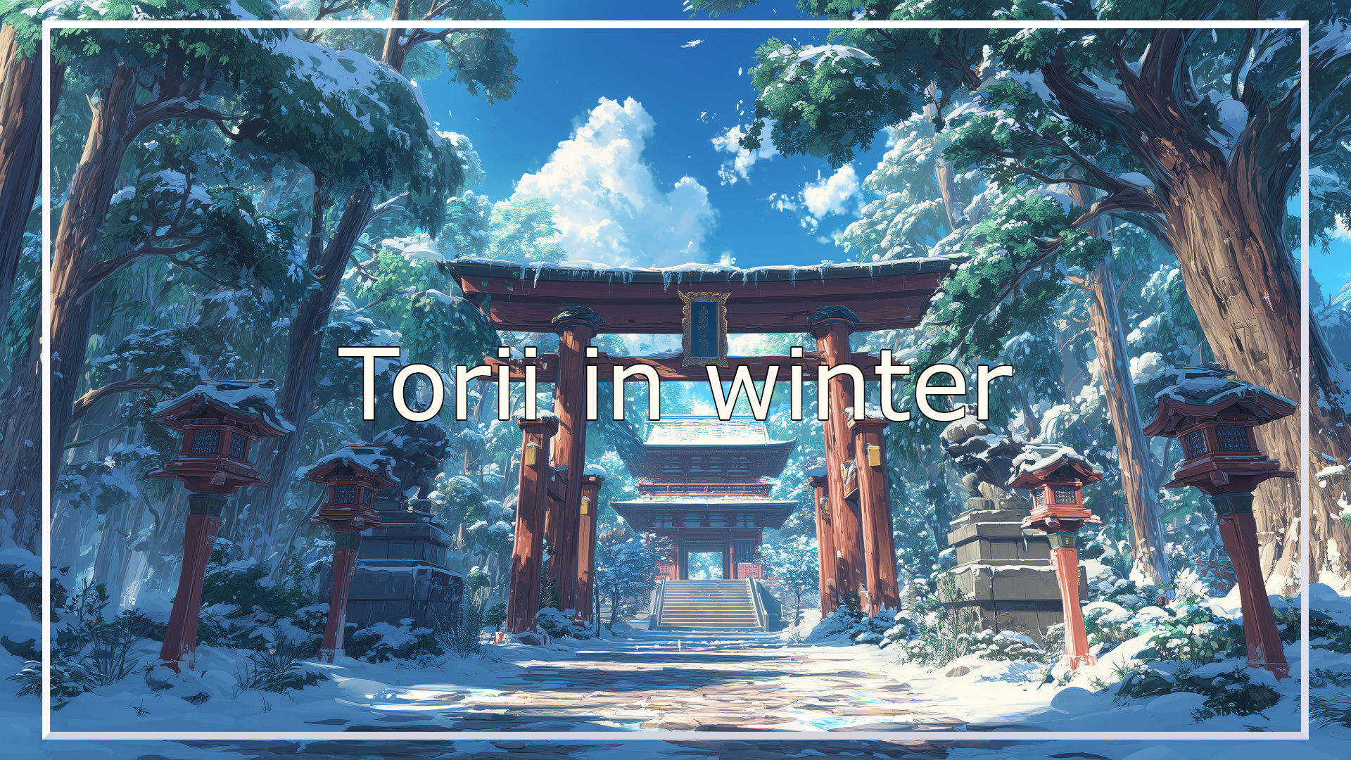 Torii, shrine, winter, background, illustration, free material