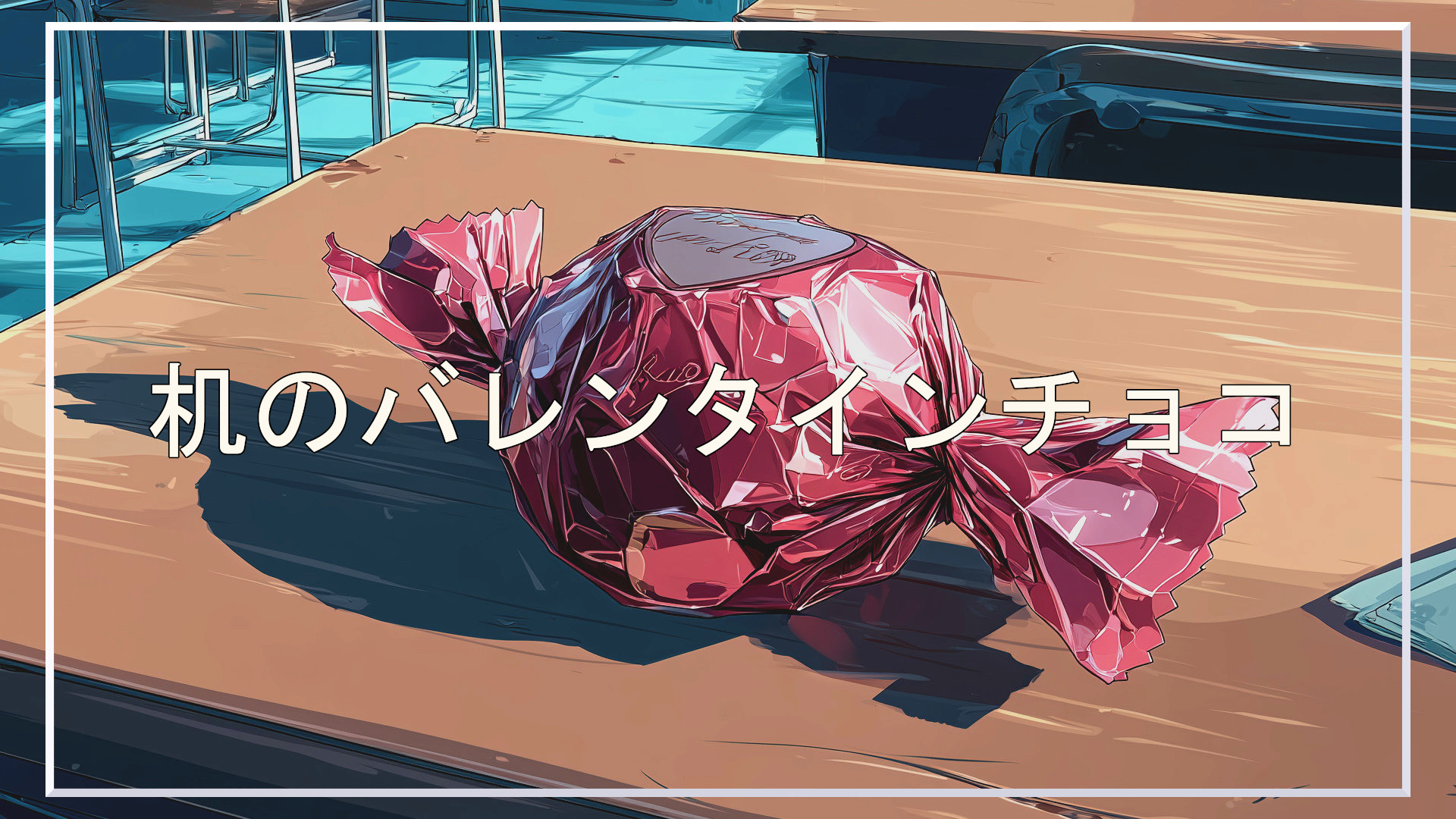 バレンタインチョコ、机、教室、冬、背景、イラスト、フリー素材