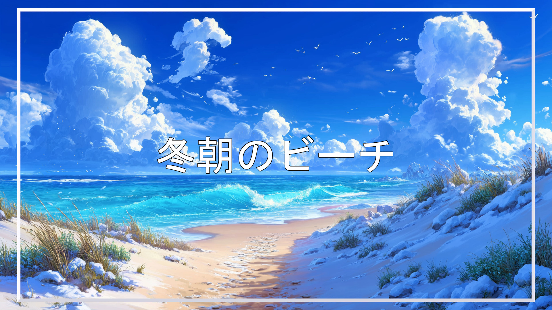浜辺、冬朝、背景、イラスト、フリー素材