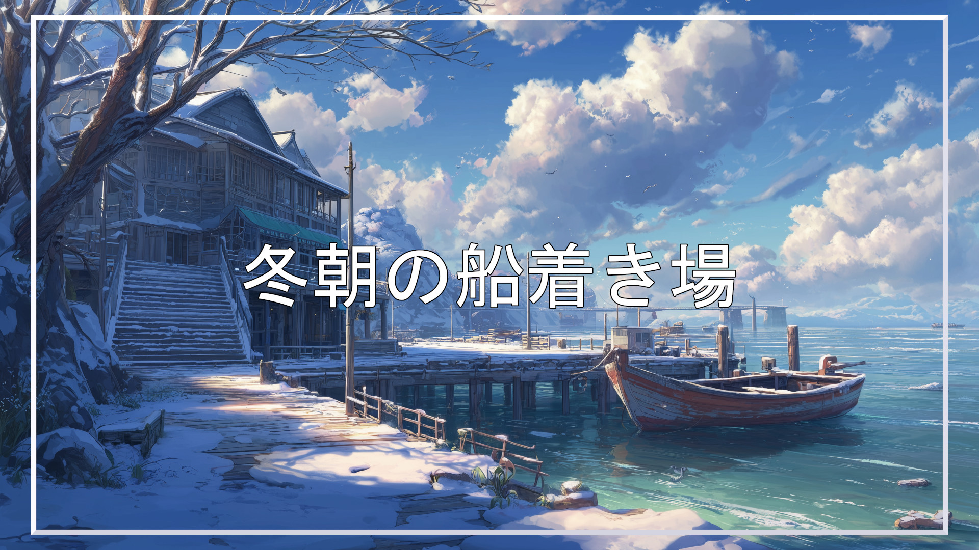 船着き場、冬、背景、イラスト、フリー素材