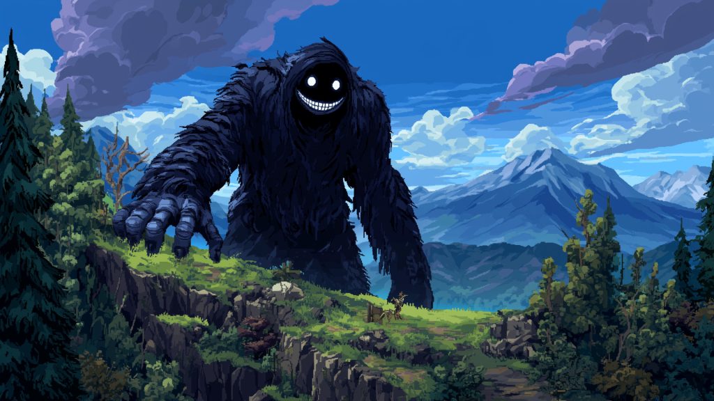 山のダイダラボッチ、ドット絵、背景イラスト、フリー素材