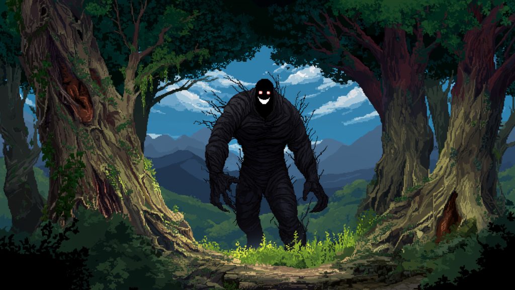 山のダイダラボッチ、ドット絵、背景イラスト、フリー素材
