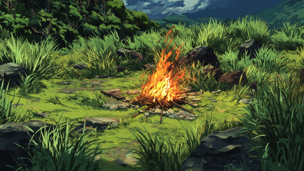Grassland bonfire, background illustration, free material