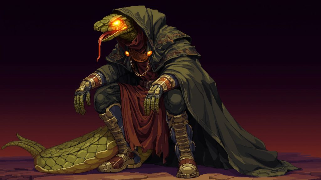 Temple serpent-men, pixel art, background illustration, free material