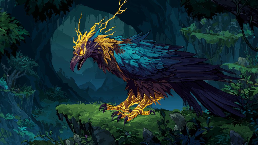 渓谷のサンダーバード、ドット絵、背景イラスト、フリー素材