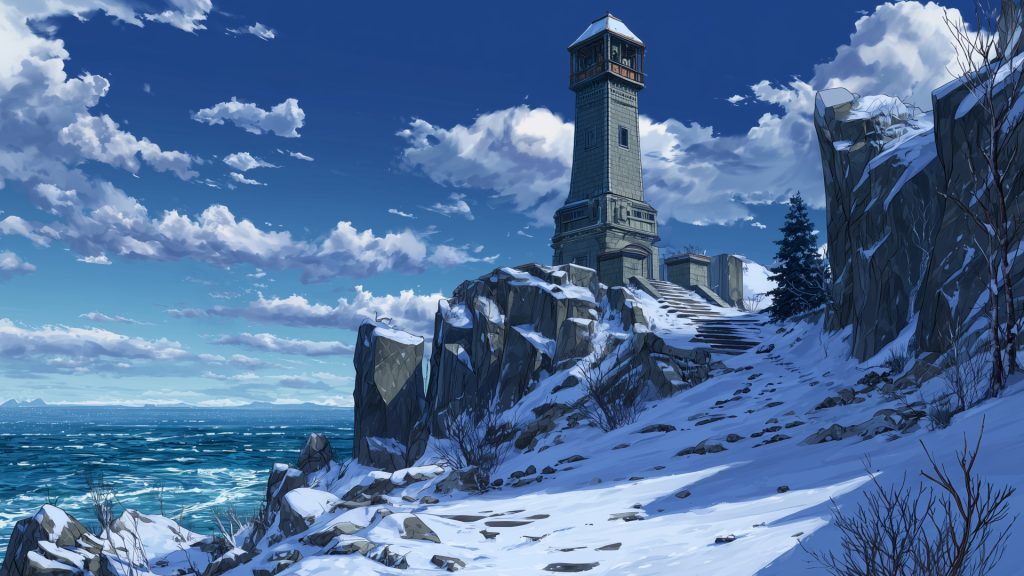 Winter escarpment tower, background illustration, free material