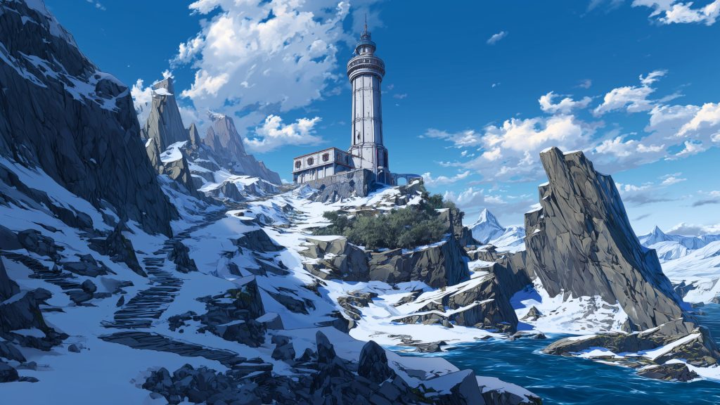 Winter escarpment tower, background illustration, free material