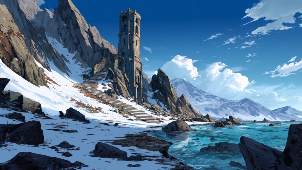 Winter escarpment tower, background illustration, free material