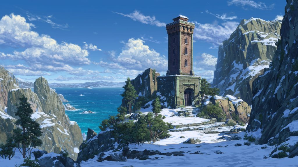Winter escarpment tower, background illustration, free material