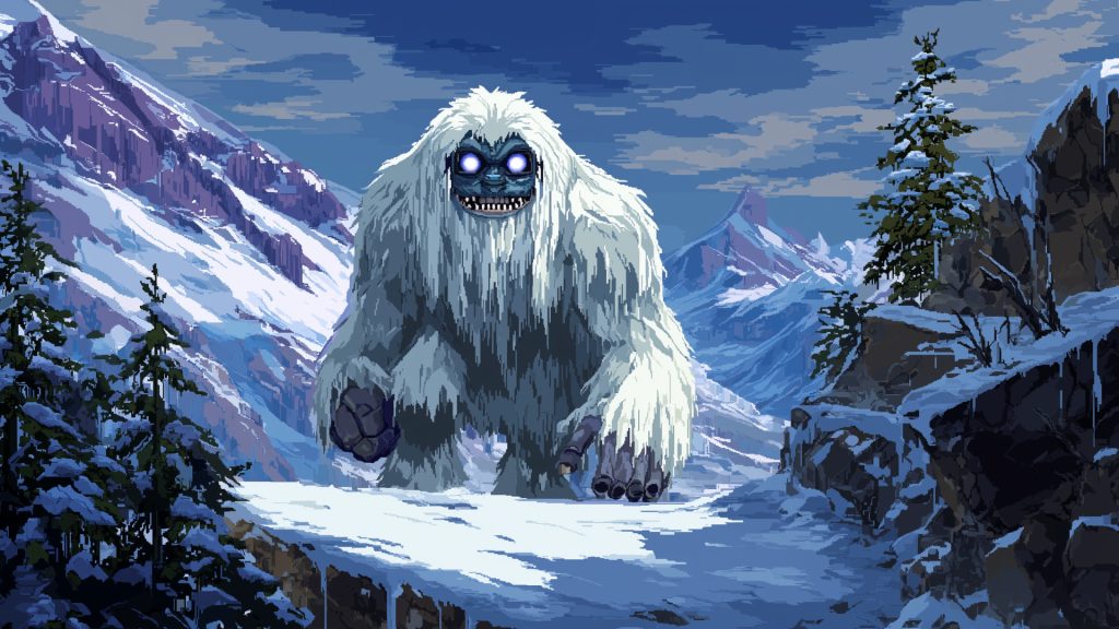 雪山のイエティ、ドット絵、背景イラスト、フリー素材