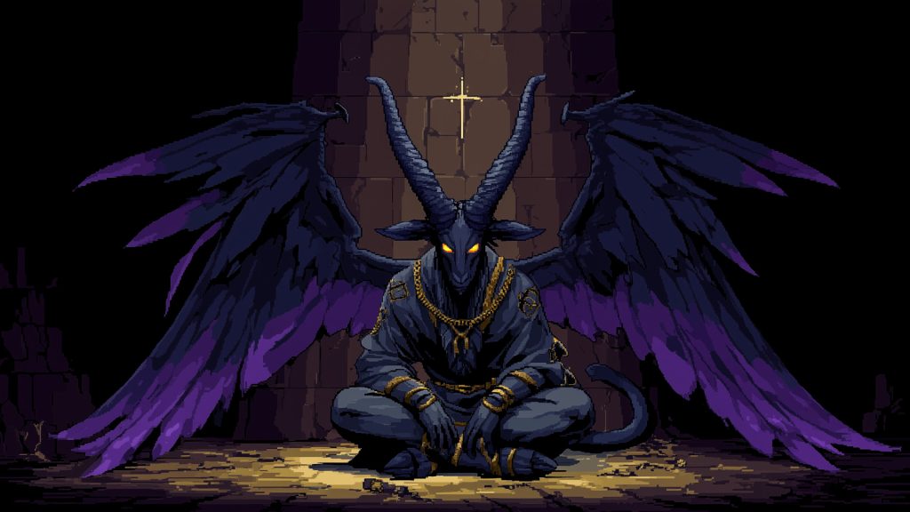 Baphomet in the temple, pixel art, background illustration, free material