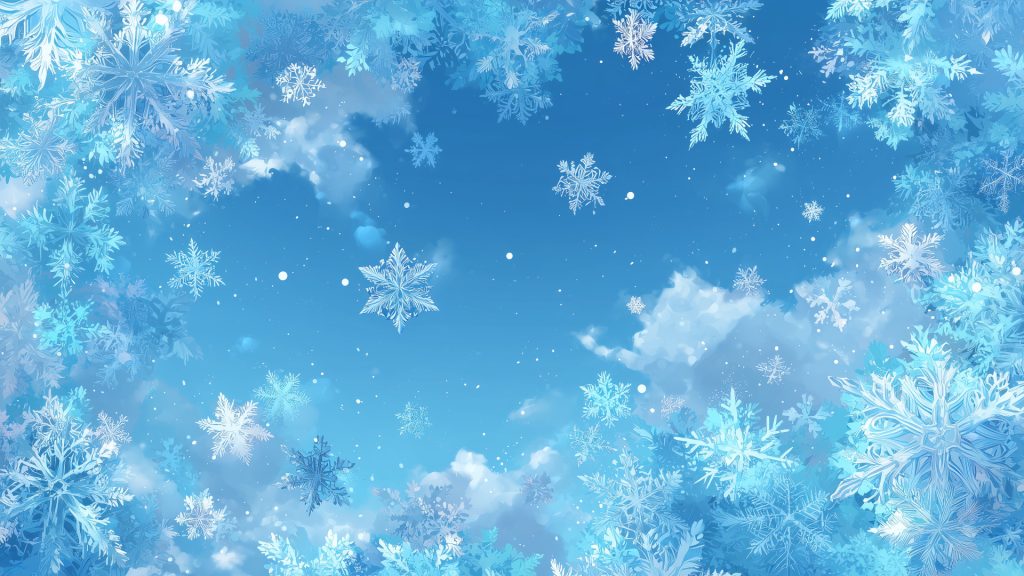 雪の結晶、冬、水色の背景イラスト、フリー素材