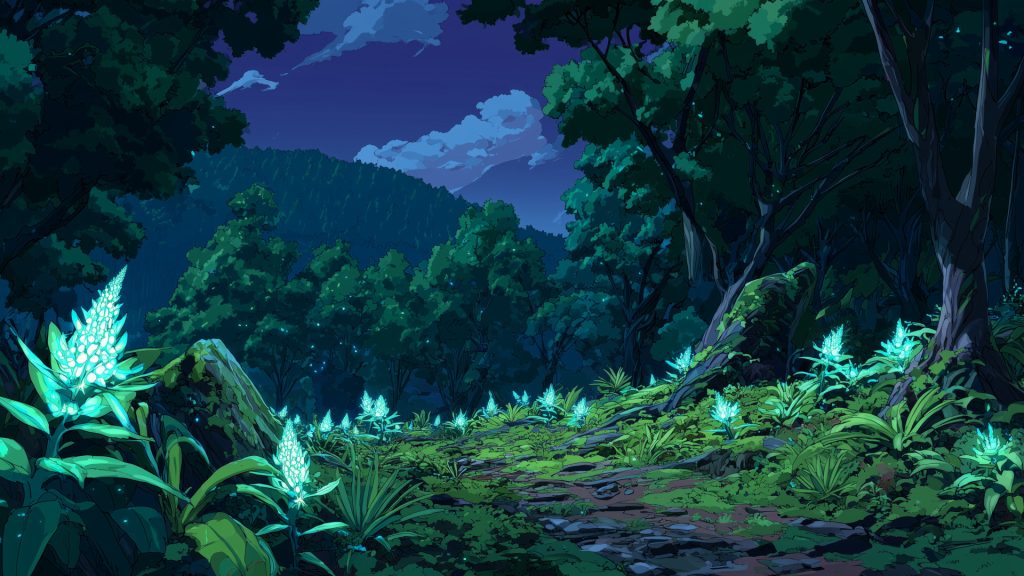 Iuminescent plants forest, background illustration, free material