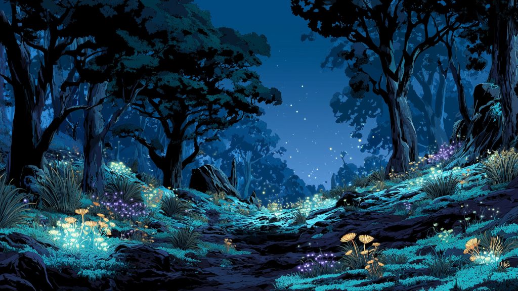 Iuminescent plants forest, background illustration, free material