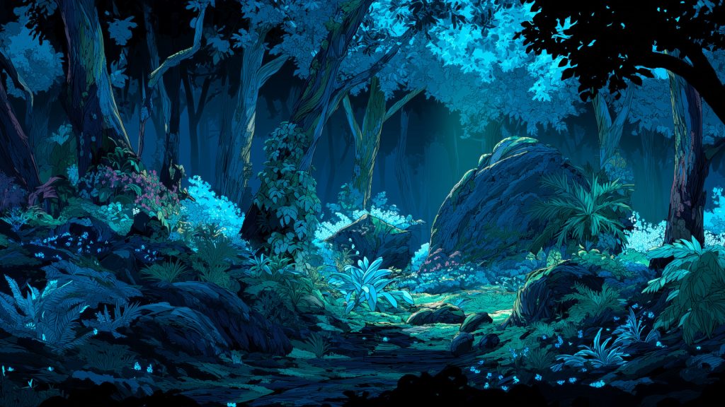 Iuminescent plants forest, background illustration, free material