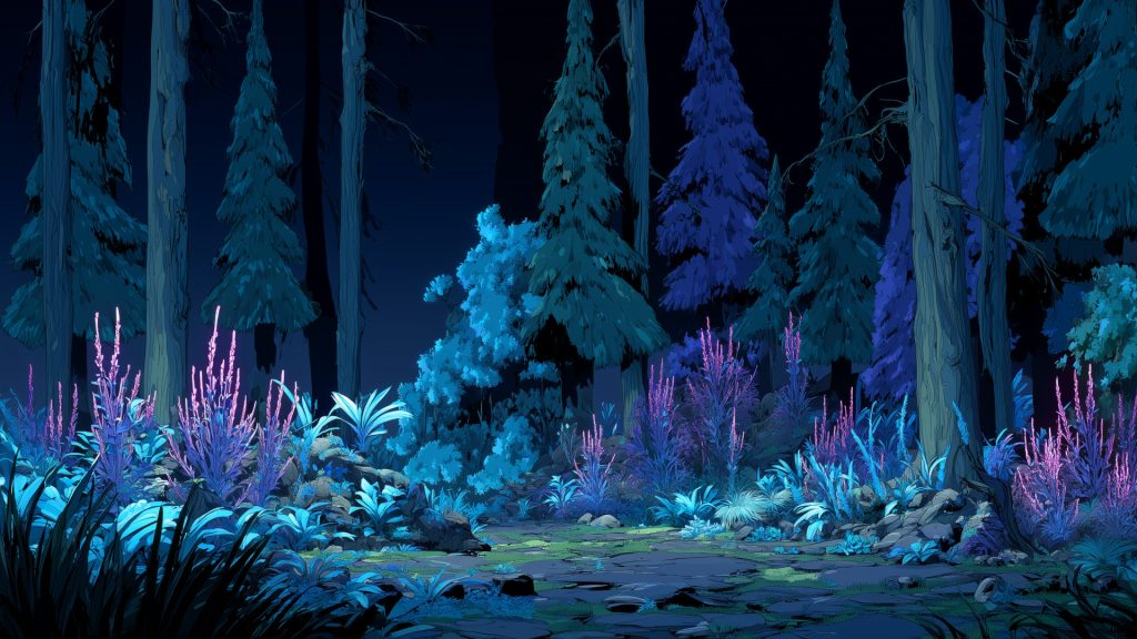 Iuminescent plants forest, background illustration, free material